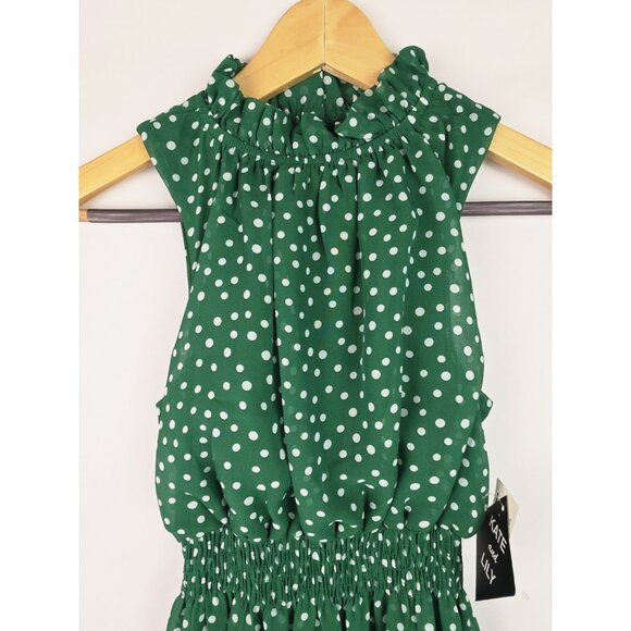 Kate and Lily Dress Women's Size 4 Green Polka Dot Sleeveless High Neck Ruffle - Picture 2 of 13